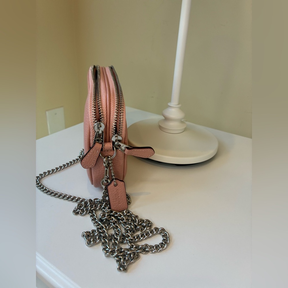 Coach Pebble Leather Crossbody Pouch Petal Pink with double zipper - Picture 2 of 5